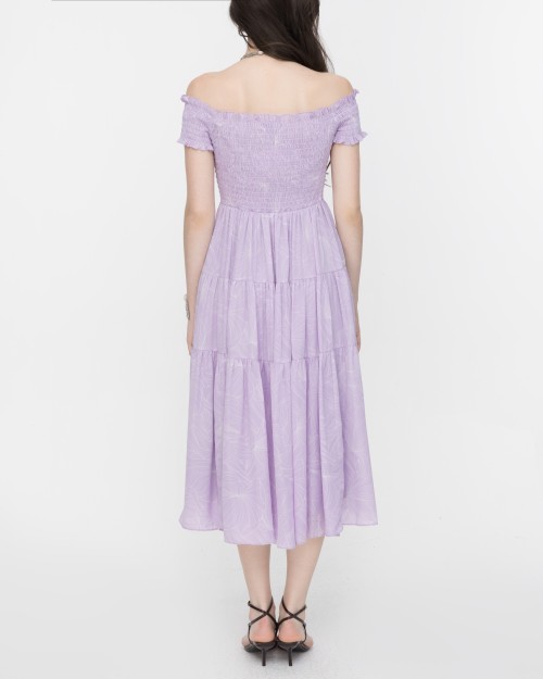 SIXDO Floral Off-Shoulder Midi Chiffon Dress
